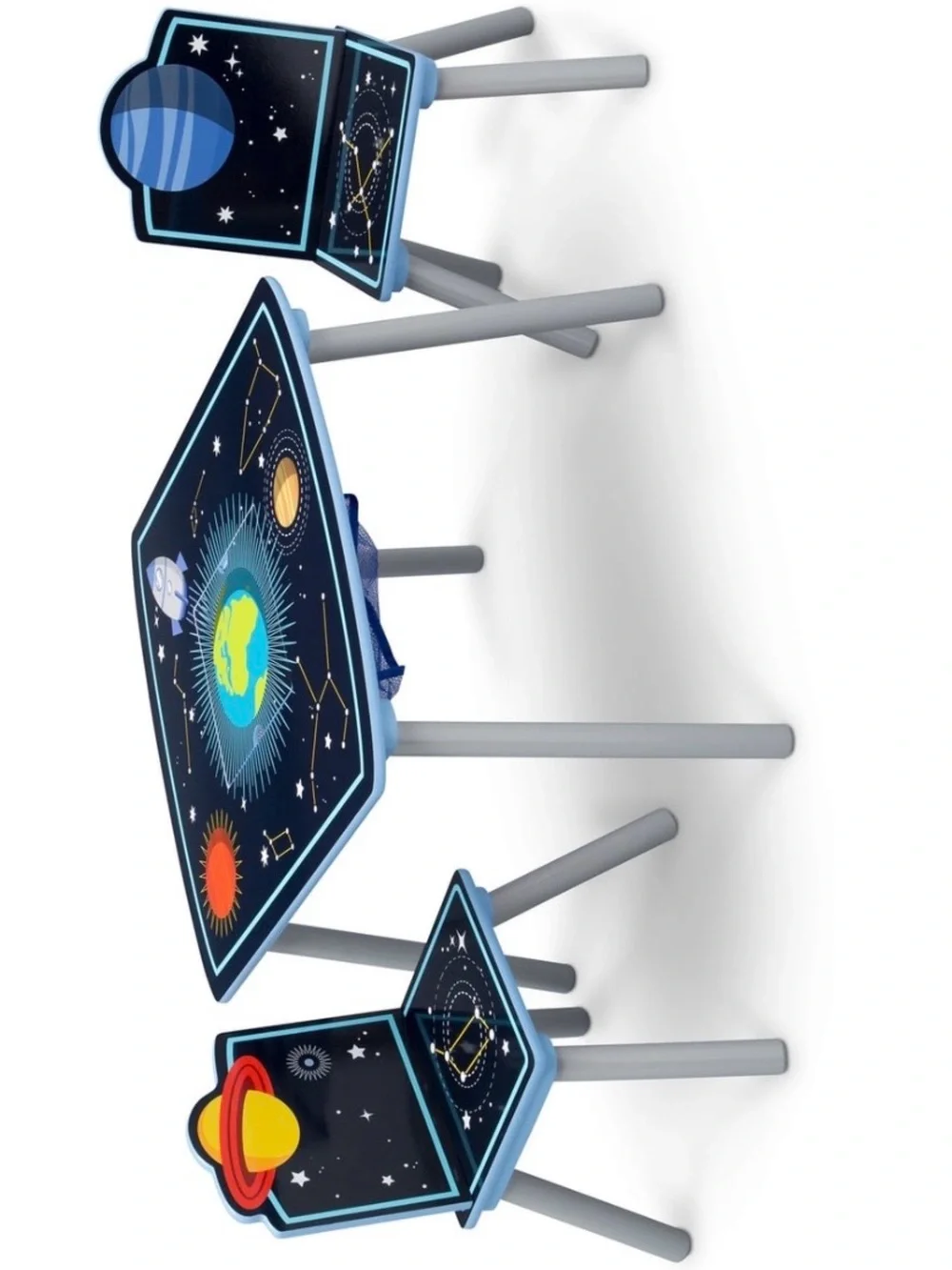 Kids Space-Themed Activity Table and Chairs Set - Blue